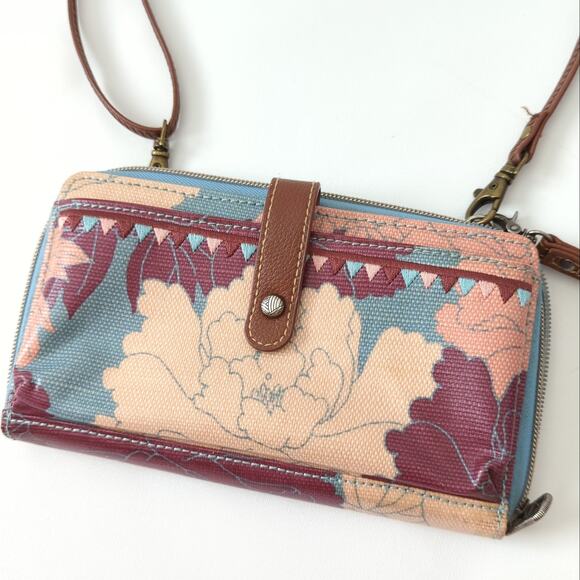 Sakroots Womens Purse Wallet Wristlet Phone Convertible Crossbody Pastel Peony - Picture 2 of 6